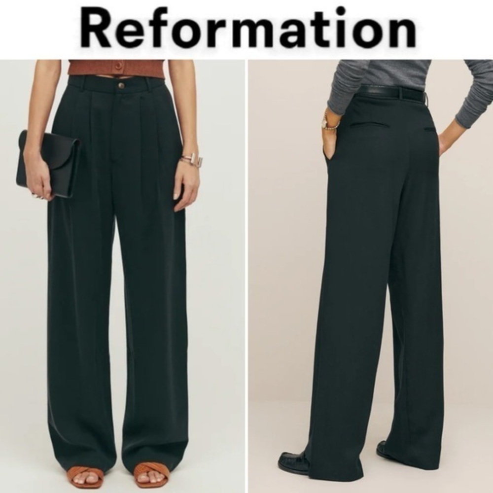 Reformation Mason Black Wide-Leg Trousers Pants sz 0 NWT 188$